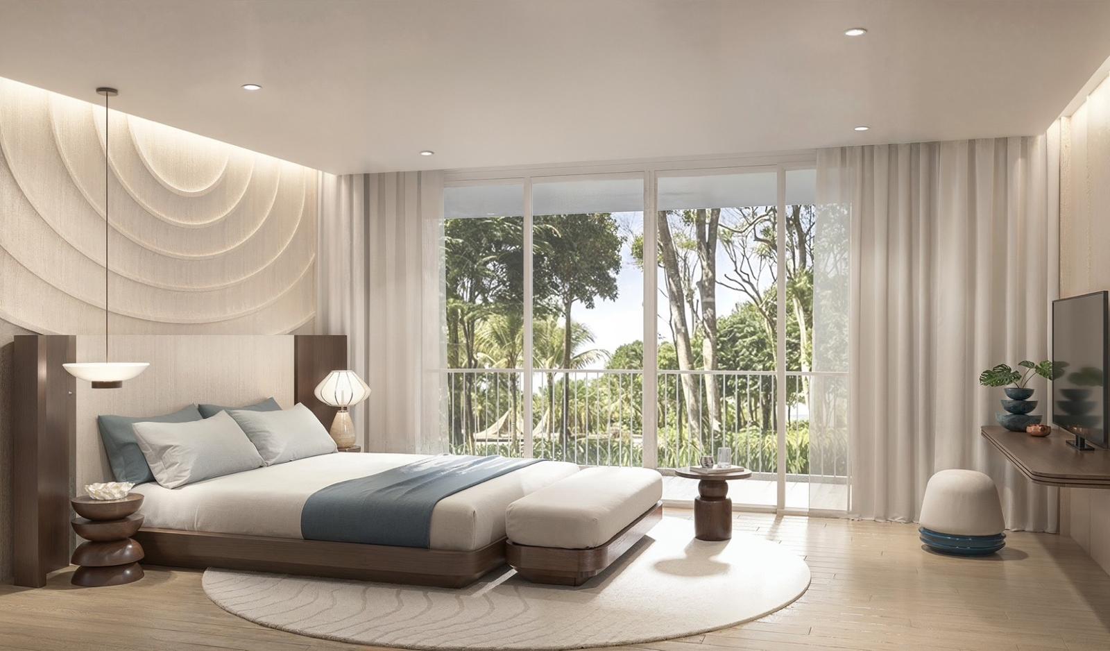 Bedroom with garden view at Coral Condo Samui