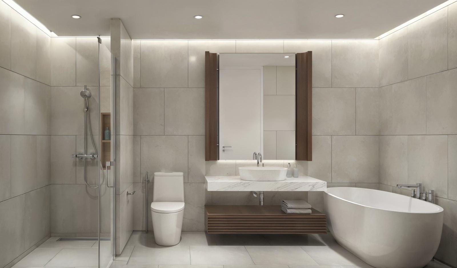 Bathroom with freestanding tub