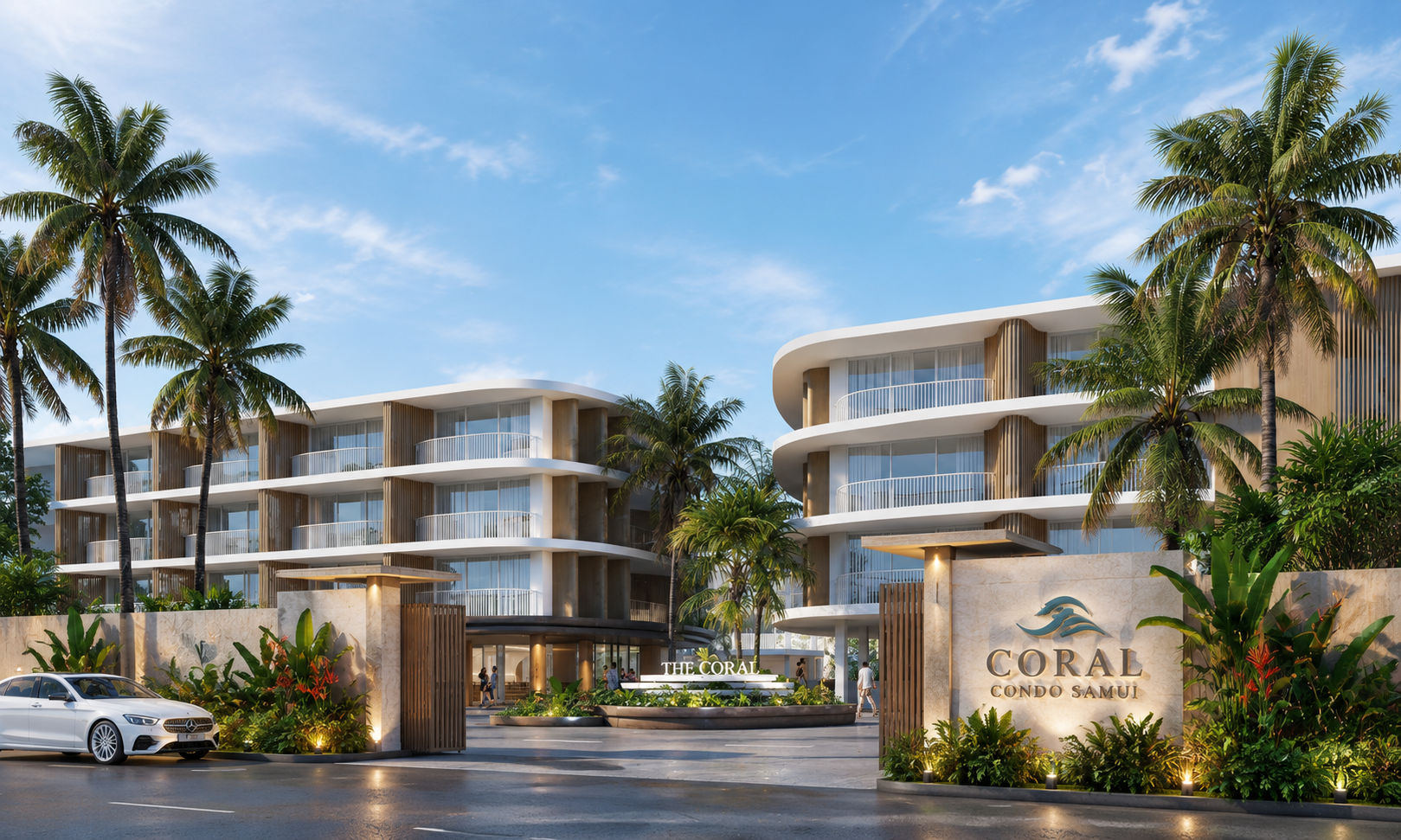 Coral Condo Samui buildings around the lagoon pool